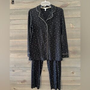 SOMA Black Pajama Set with White and Gold Polka Dots